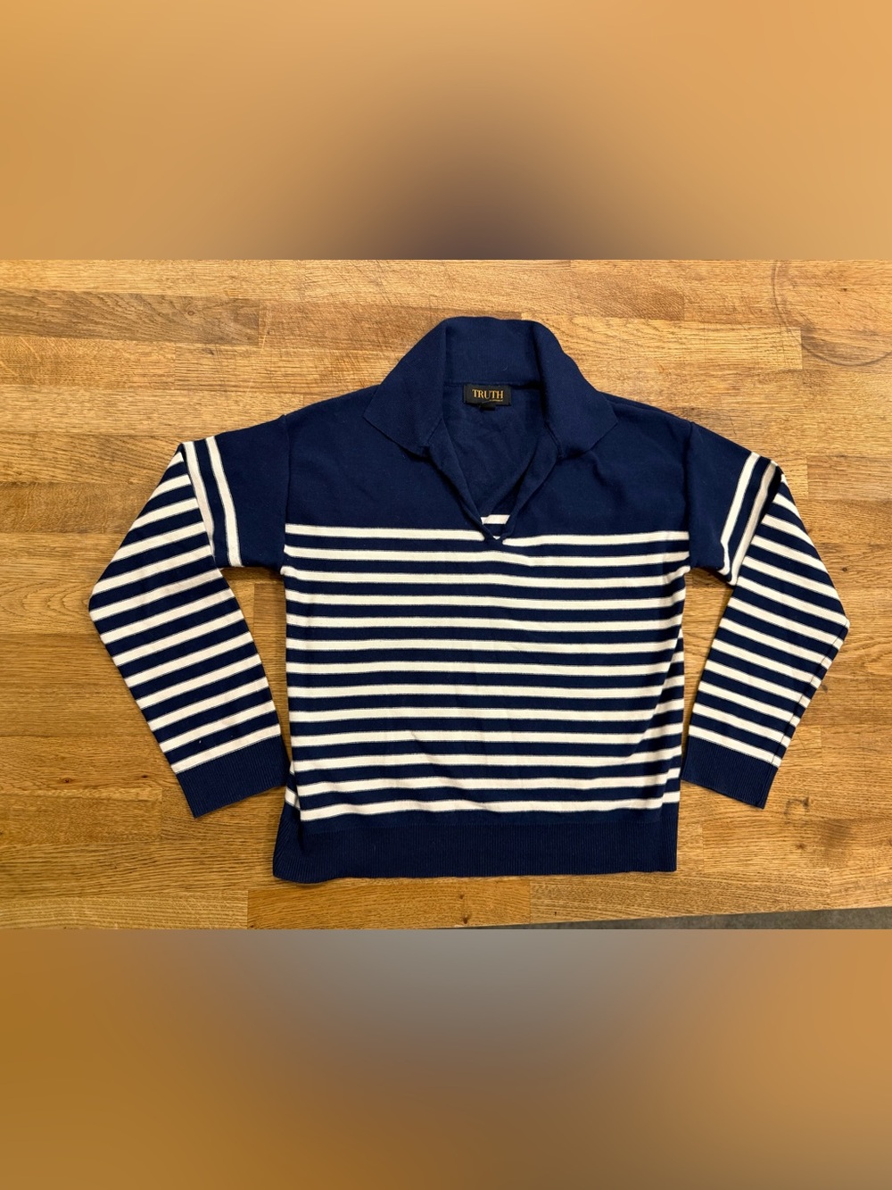 Truth by Republic Women’s Striped V-Neck Collared Sweater - Picture 3 of 9
